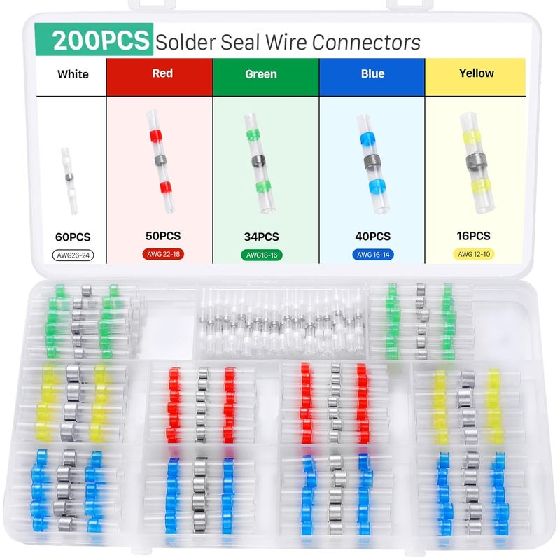 YNZDRWA 200PCS Solder Seal Wire Connectors Kit, Upgraded Heat Shrink Butt Wire Connectors, Waterproof Electrical Butt Splice Wire Terminals for Marine Automotive Trailer RV Boat Truck Wiring - Image 1
